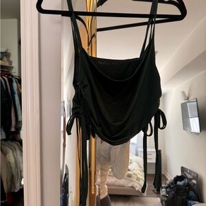 Green satin cowl neck top